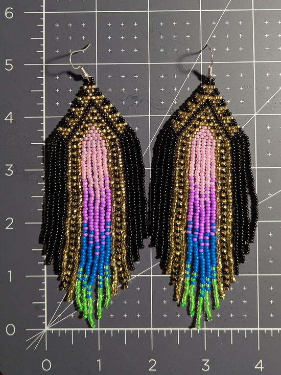 Handmade Jewelry - Handmade Beaded Fringe Earrings - Black, Gold, Pink, Blue, Purple, Green